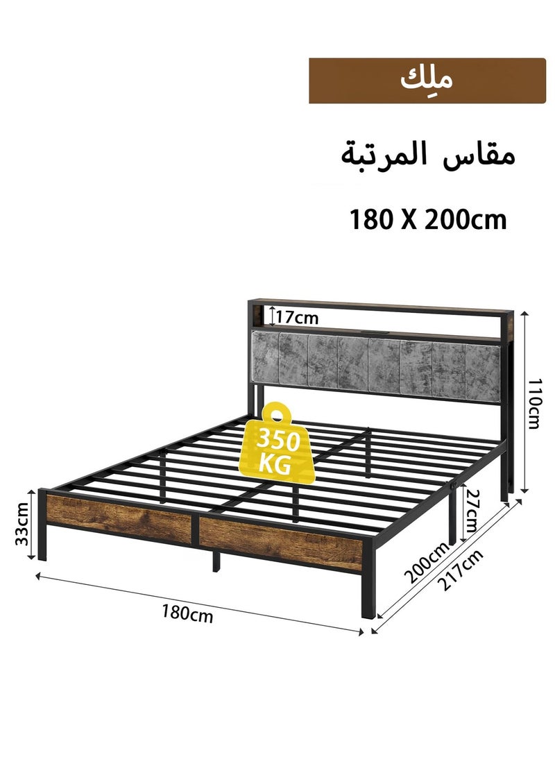 يانارا سرير بمقاس كوين/كينج مع رأس سرير ذي رفين تخزينيين، منصة سرير مع محطة شحن، إضاءة LED، لا حاجة لصندوق زنبرك، خالٍ من الضوضاء، 160سم×200سم/180سم×200سم - Image 5